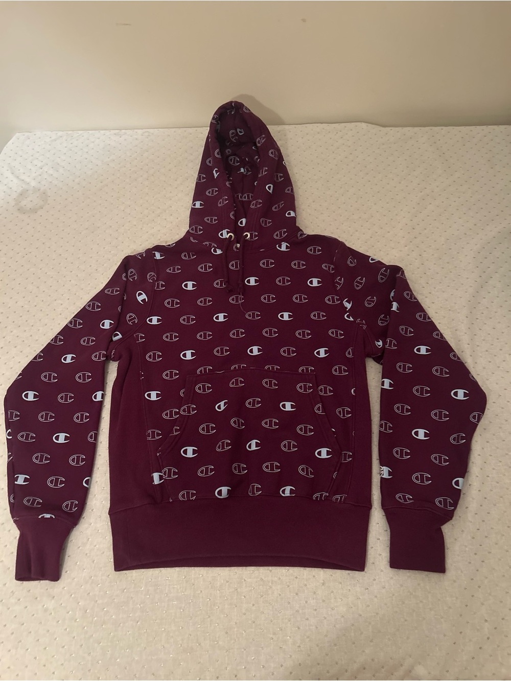 Champion Maroon Allover Logo Crewneck Hoodie